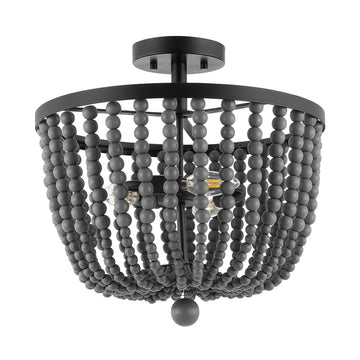 Drift Wood Bead 16" Bohemian Farmhouse Iron LED Semi Flush Mount - JONATHAN Y